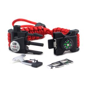 Parachute Cord Braided Adjustable Survival Bracelet (Color: Red)