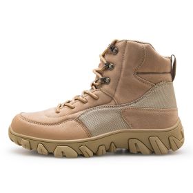 New Men's Military Boots High Top Outdoor Hiking Shoes Men Anti-collision Quality Army Tactical Sport Jogging Trekking Sneakers (Color: Beige)