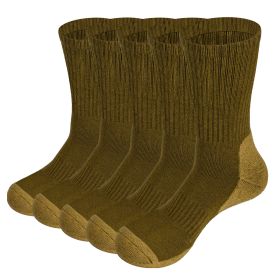 Mens Moisture Wicking Mid Calf Thermal Work Boot Sports Hiking Socks( 5 Pairs/Pack) (Color: Brown)