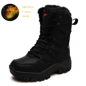 Comfort Beige Outdoor Hiking Boots Couple Men Trekking Shoes Women Big Size Military Tactical Boots For Men hiking sheos snow bo (Color: Black Fur -S208-1)