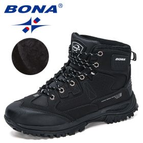 BONA 2022 New Designers Nubuck Hiking Shoes Men Non-Slip Outdoor Wear-Resistant Trekking Footwear Man High Top Plush Snow Boots (Color: Charcoal grey S gray)