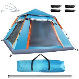 4-5 Person Camping Tent Outdoor Foldable Waterproof Tent with 2 Mosquito Nets (Color: Blue)